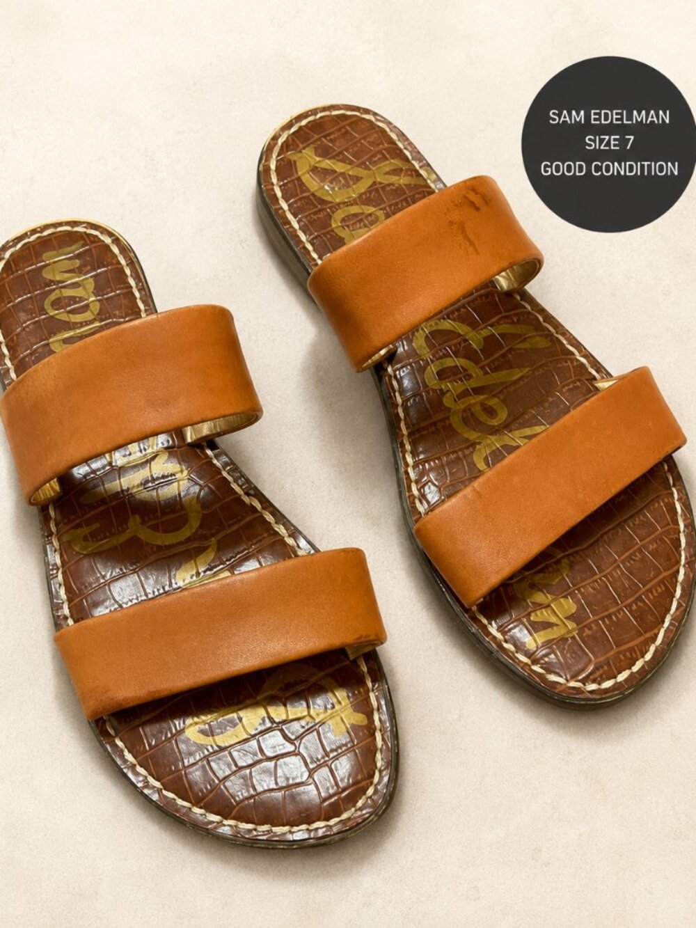 Sam Edelman | 7 | Tan Croc-Embossed Slide Sandals